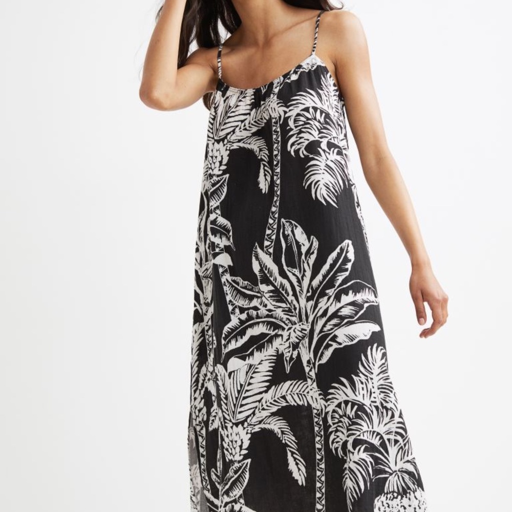 NWOT Women's H&M Tropical Print Slit-detail Dress/Cover-up 100% Cotton XL